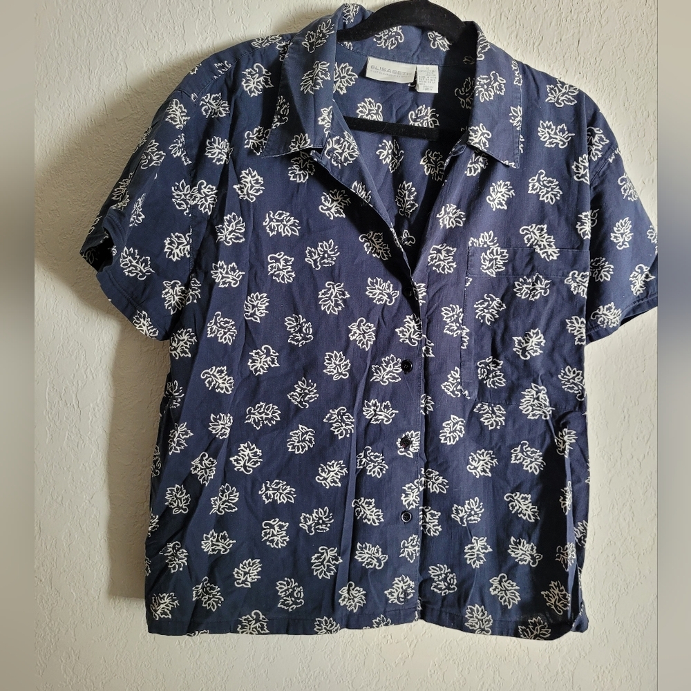Vintage Elisabeth Liz Claiborne block print button down top | size 16